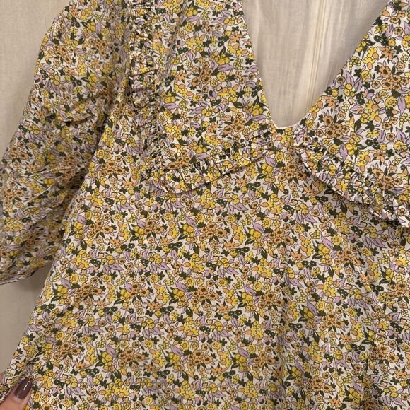 By Anthropologie Peter Pan Collar Yellow Floral Mini Dress Sz 14 - Picture 2 of 6
